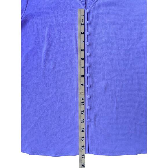 CeCe Ruffle V Neck Button Front Blouse Short Sleeve Purple Top - Medium - Picture 8 of 11
